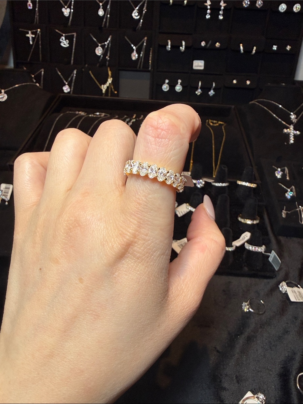 Gold Crystal Eternity Band Ring - White Moissanite Accent